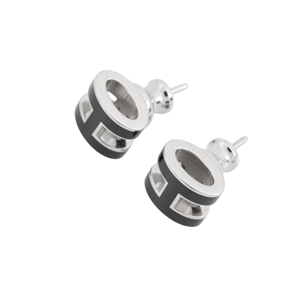 Hermes Earrings Mini Pop Black Silver Motif — view 2