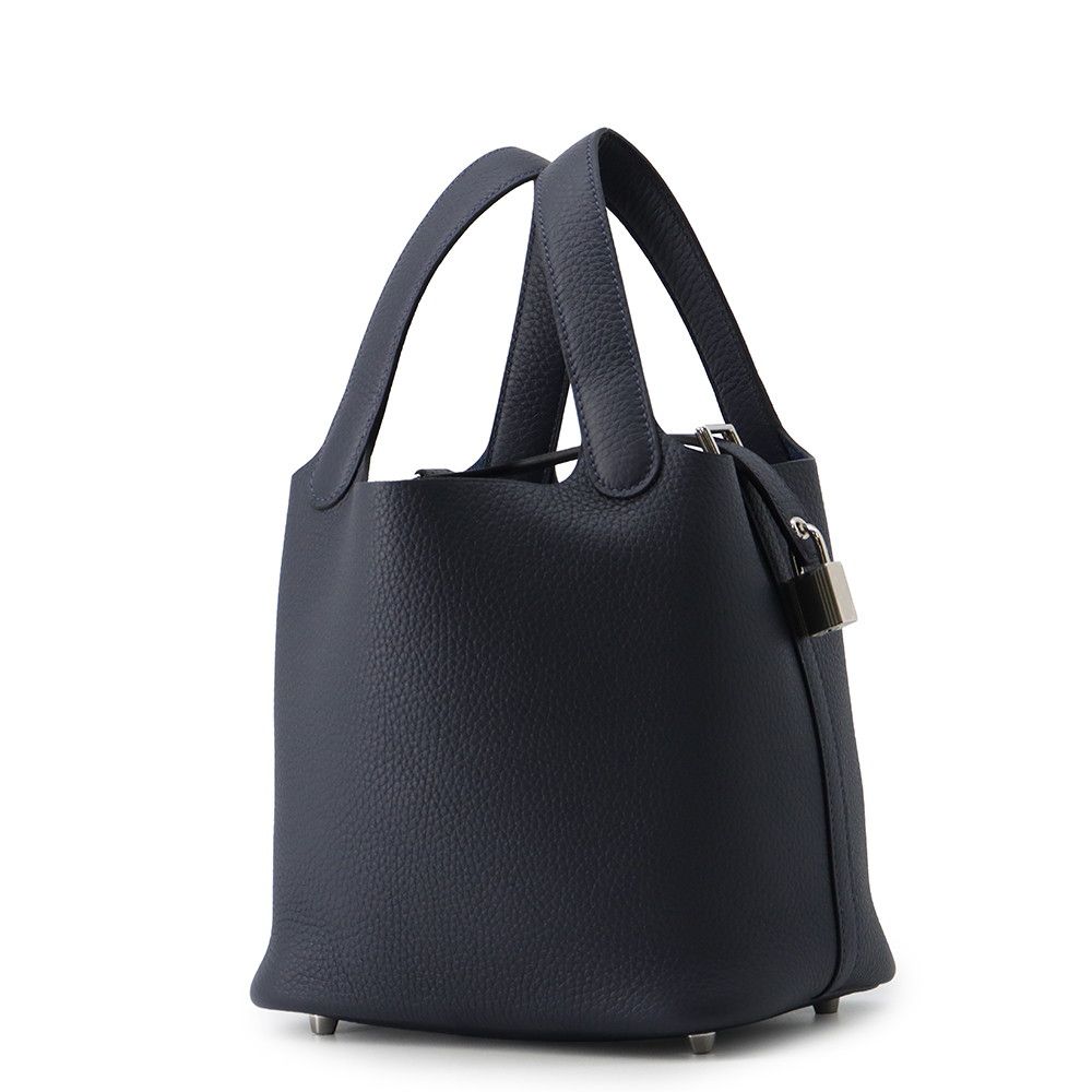 Hermes Handbag Picotin Lock PM Blue Nuit Silver Taurillon Clemence Tote — view 2