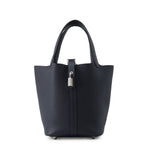 Hermes Handbag Picotin Lock PM Blue Nuit Silver Taurillon Clemence Tote