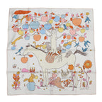 Hermes Scarf Carre 90 le Pommier Sellier Silk White