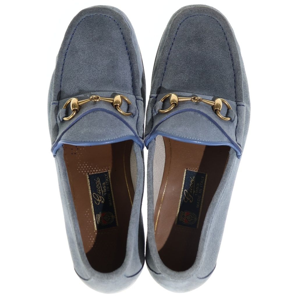 Gucci Gold Horsebit Loafers Blue — view 4