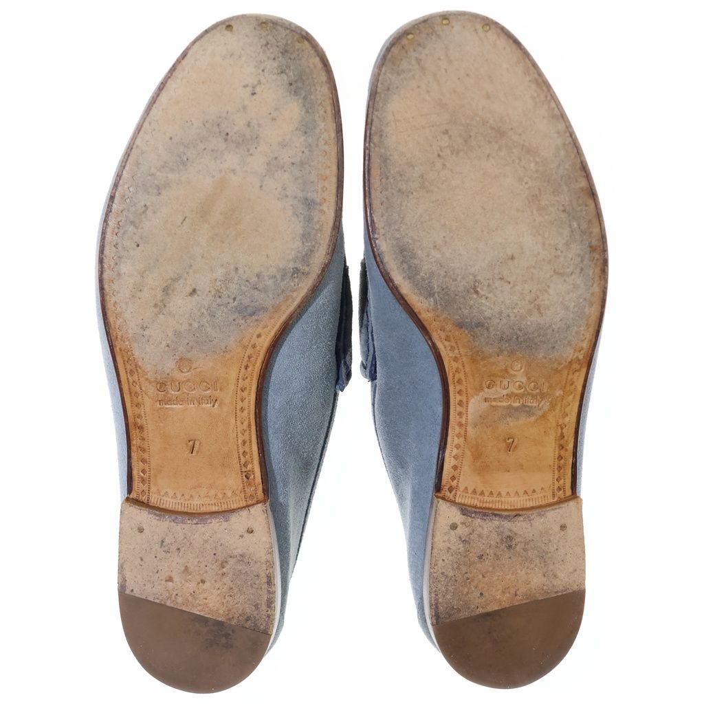 Gucci Gold Horsebit Loafers Blue — view 5
