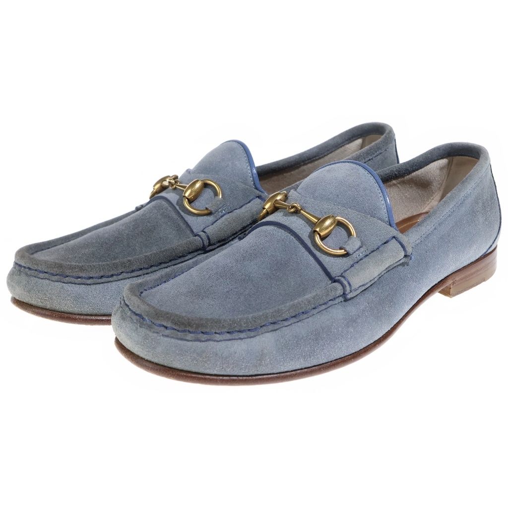 Gucci Gold Horsebit Loafers Blue — view 2