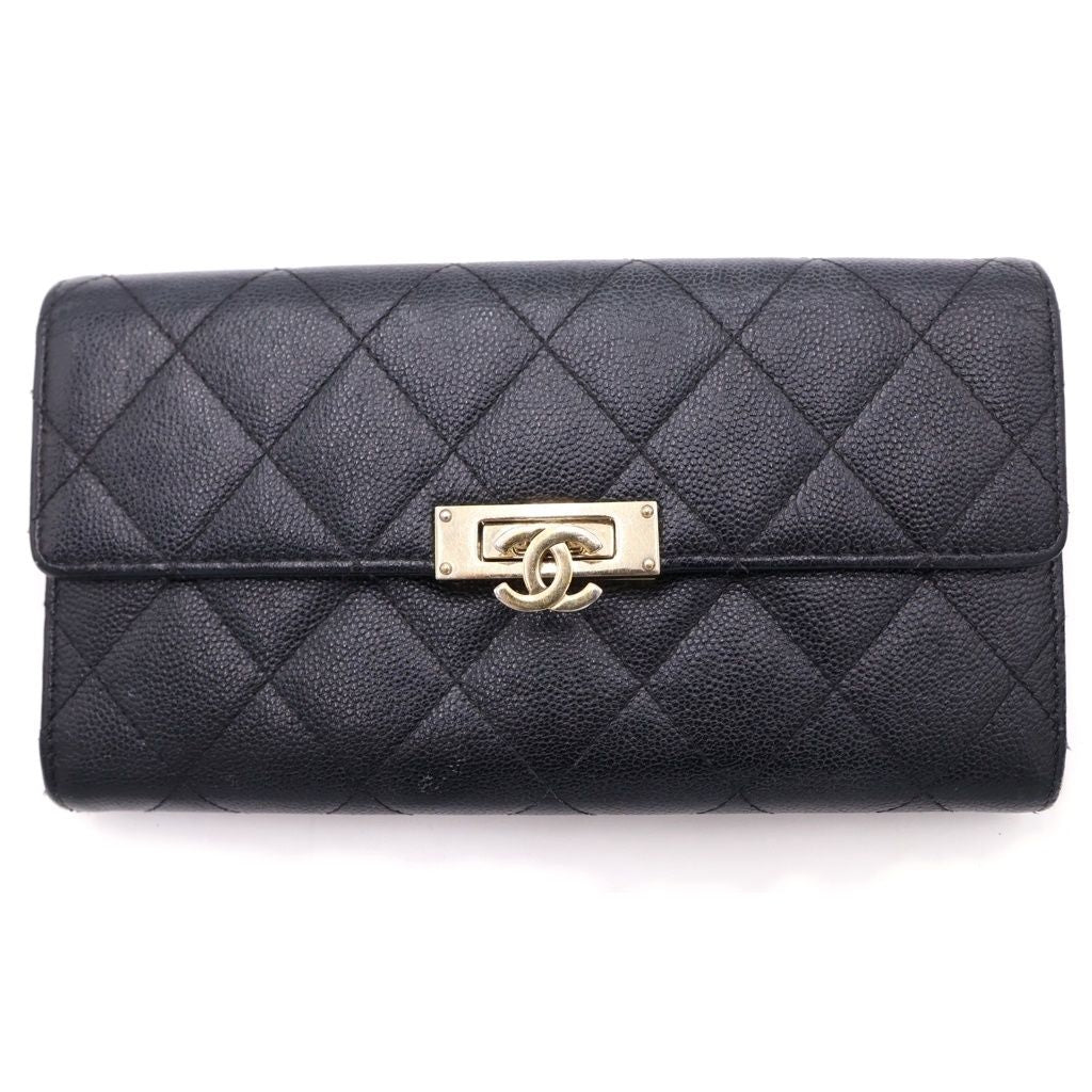 Chanel Quilted Wallet Black Caviar Leather Gold
