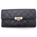 Chanel Quilted Wallet Black Caviar Leather Gold