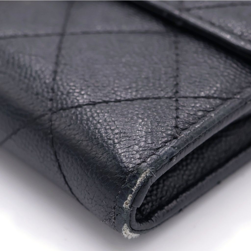 Chanel Quilted Wallet Black Caviar Leather Gold — view 5