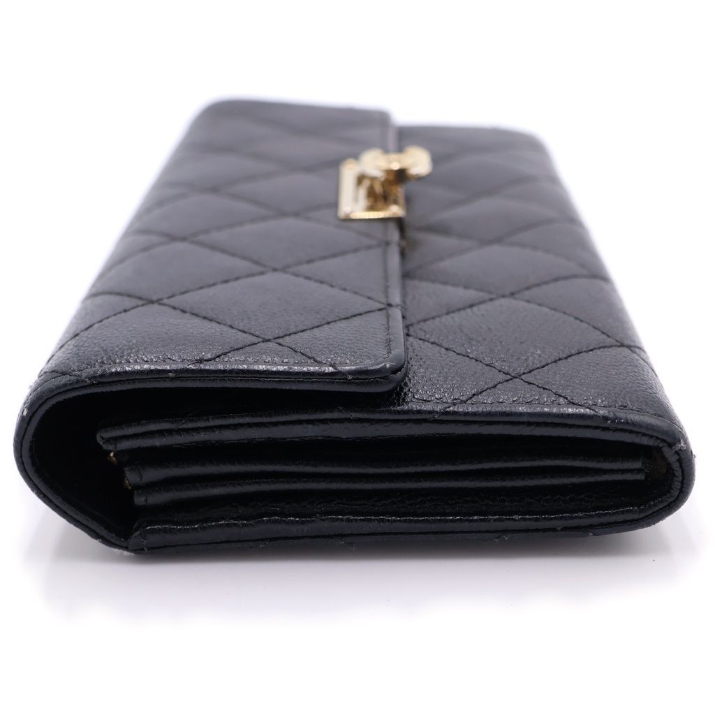 Chanel Quilted Wallet Black Caviar Leather Gold — view 3