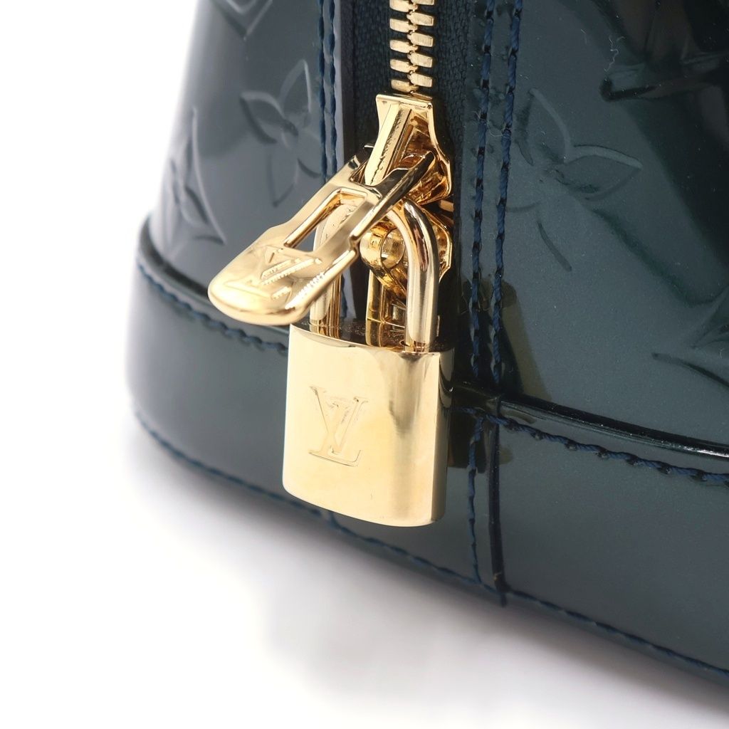 Louis Vuitton Monogram Vernis Alma PM Blue Nuit Handbag Green Patent Gold — view 6
