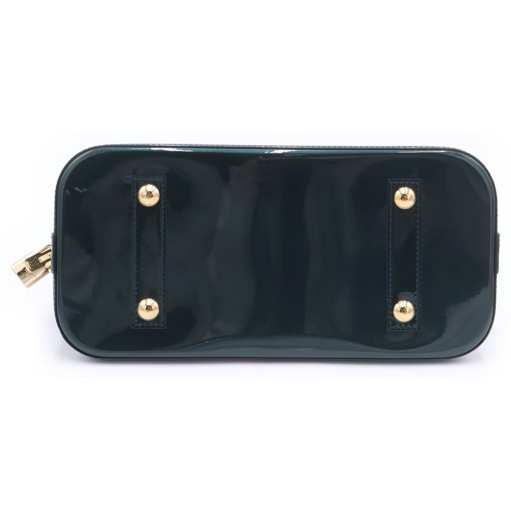 Louis Vuitton Monogram Vernis Alma PM Blue Nuit Handbag Green Patent Gold — view 4