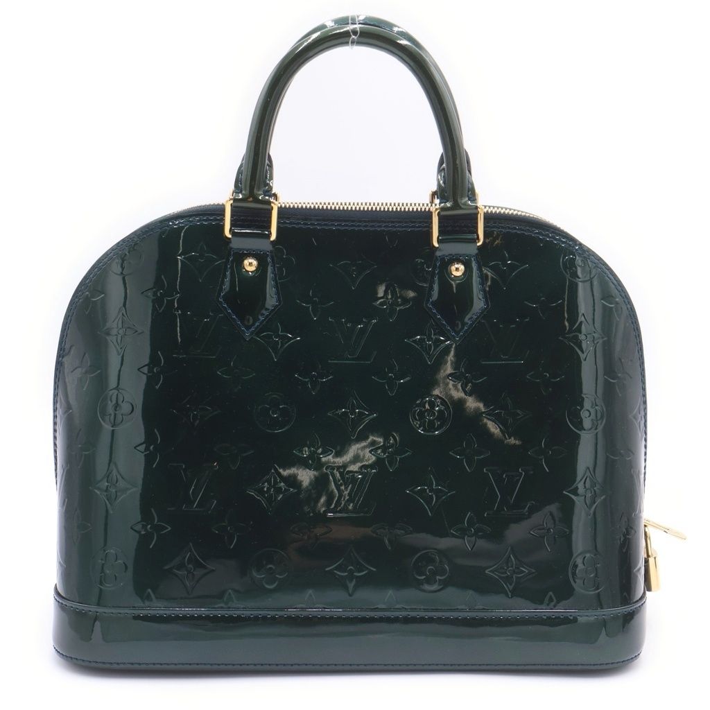 Louis Vuitton Monogram Vernis Alma PM Blue Nuit Handbag Green Patent Gold — view 2