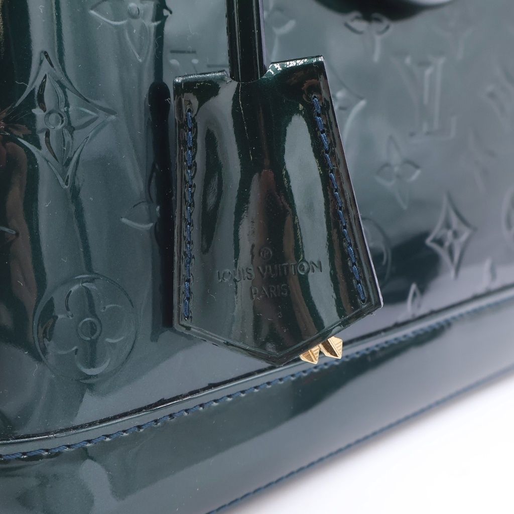 Louis Vuitton Monogram Vernis Alma PM Blue Nuit Handbag Green Patent Gold — view 7