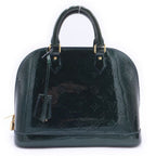 Louis Vuitton Monogram Vernis Alma PM Blue Nuit Handbag Green Patent Gold