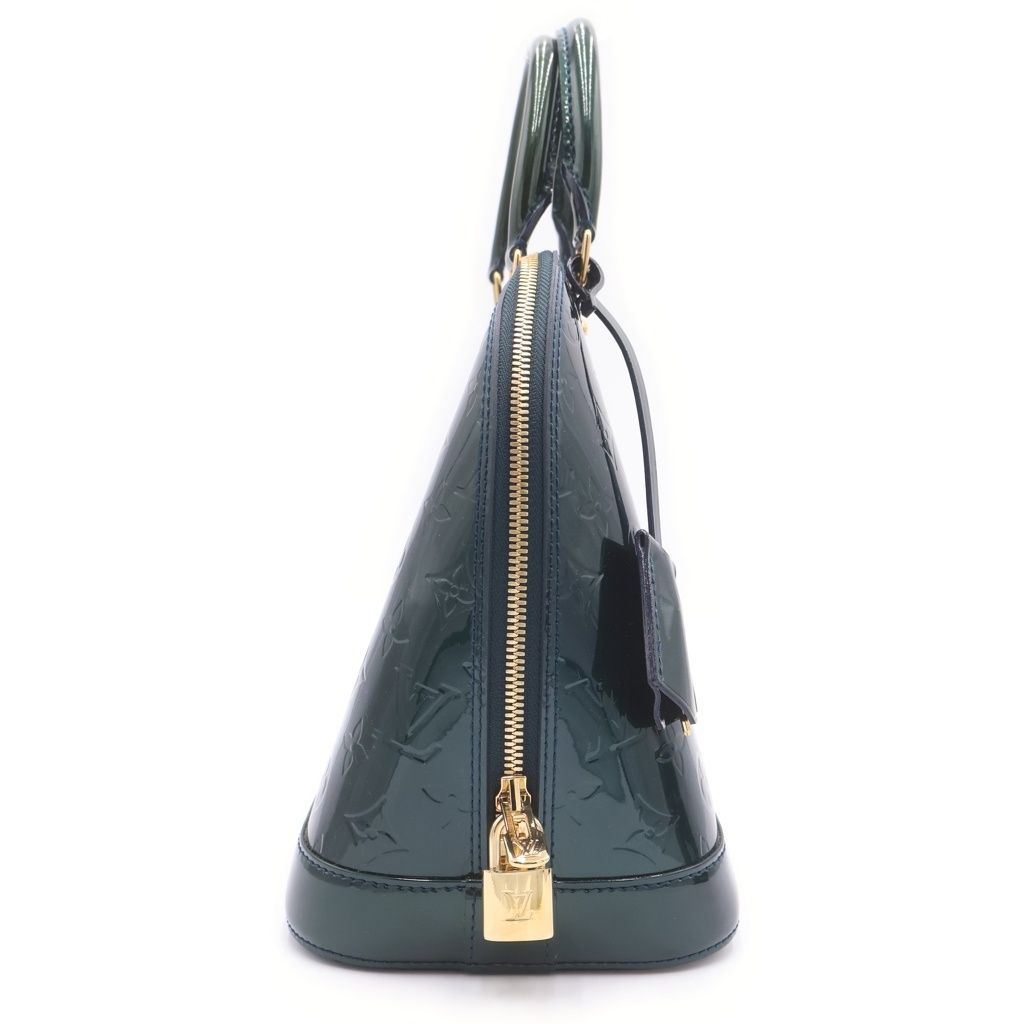 Louis Vuitton Monogram Vernis Alma PM Blue Nuit Handbag Green Patent Gold — view 3