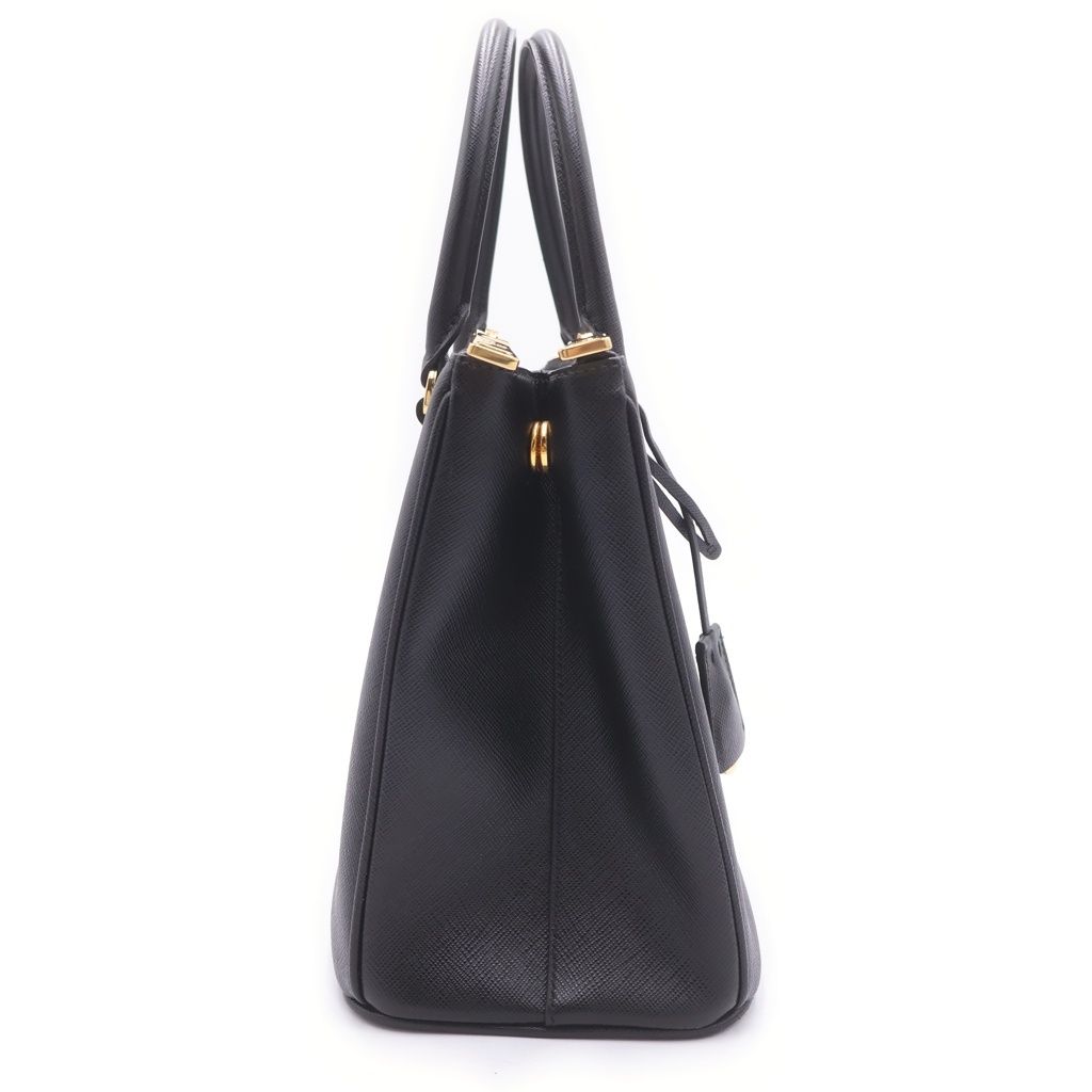 Prada Saffiano Galleria Triangle Logo Leather Gold Handbag Black — view 3