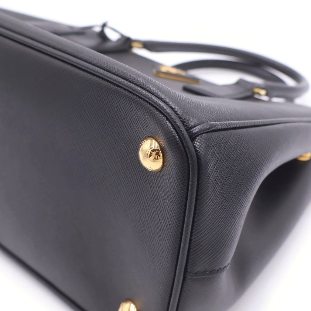 Prada Saffiano Galleria Triangle Logo Leather Gold Handbag Black — view 5