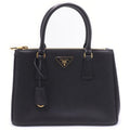 Prada Saffiano Galleria Triangle Logo Leather Gold Handbag Black