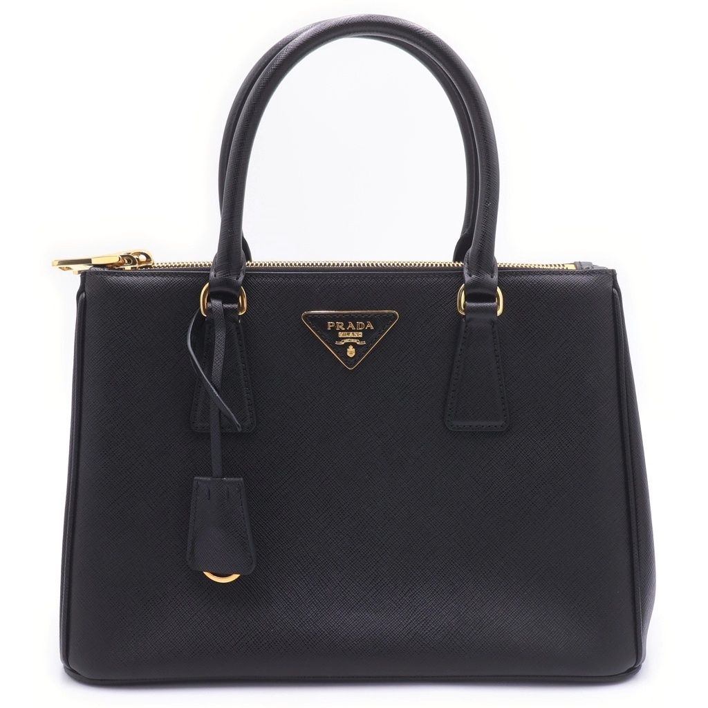 Prada Saffiano Galleria Triangle Logo Leather Gold Handbag Black