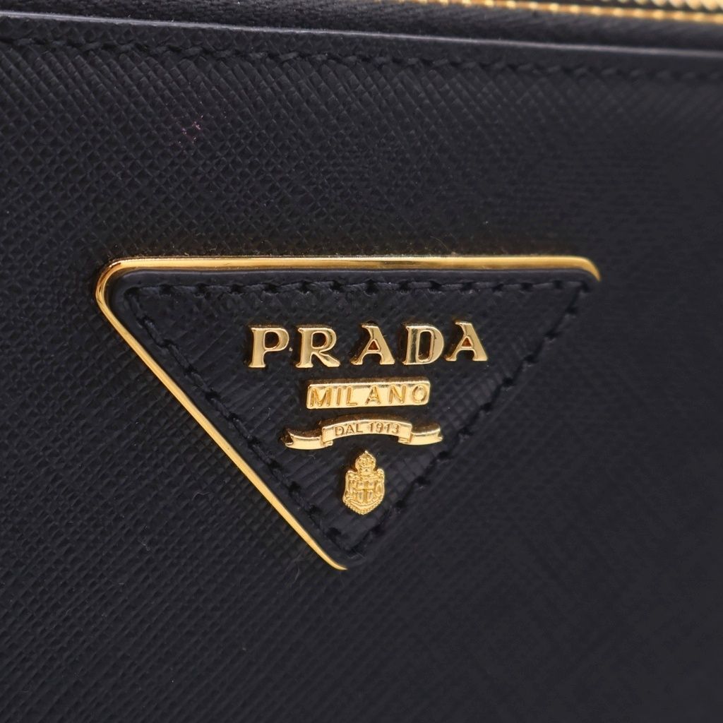 Prada Saffiano Galleria Triangle Logo Leather Gold Handbag Black — view 7