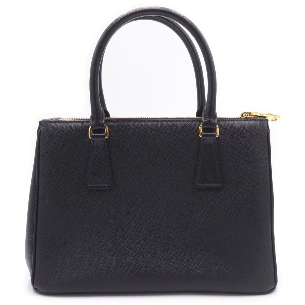 Prada Saffiano Galleria Triangle Logo Leather Gold Handbag Black — view 2