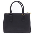 Prada Saffiano Galleria Triangle Logo Leather Gold Handbag Black — view 2