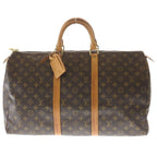 Louis Vuitton Keepall 50 Monogram Leather Boston Bag Gold Brown