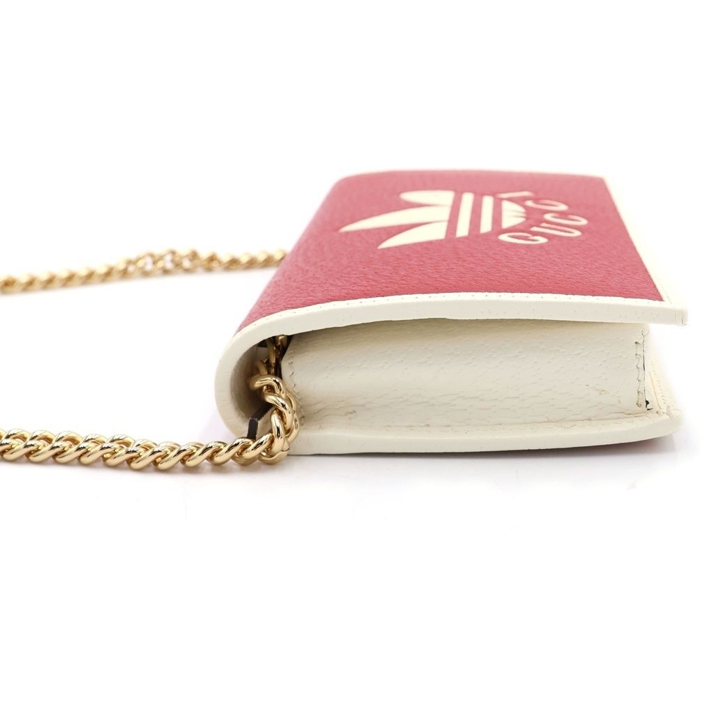 Gucci Adidas Chain Shoulder Bag Wallet Pochette Red White Leather — view 3