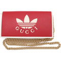 Gucci Adidas Chain Shoulder Bag Wallet Pochette Red White Leather