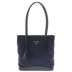 Prada Mini Tote Navy Nylon Leather to Line Angle Logo