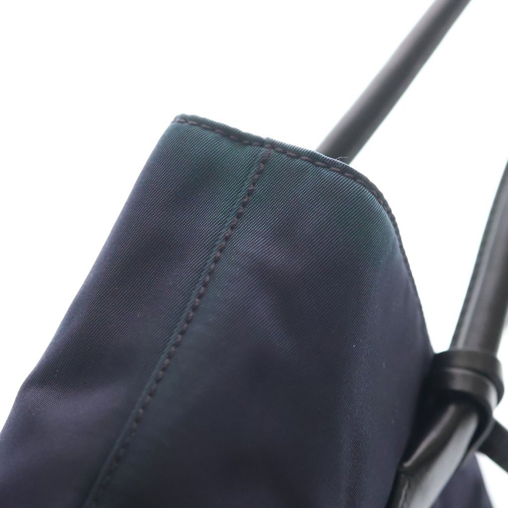 Prada Mini Tote Navy Nylon Leather to Line Angle Logo — view 7