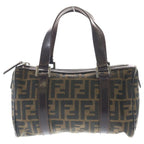 Fendi Zucca Mini Boston Bag Brown Leather Nylon Silver