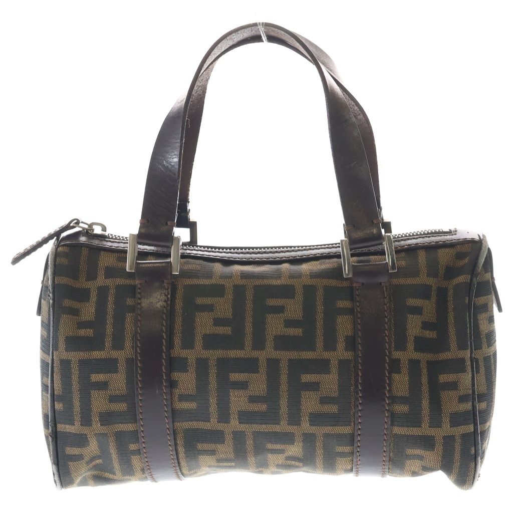 Fendi Zucca Mini Boston Bag Brown Leather Nylon Silver