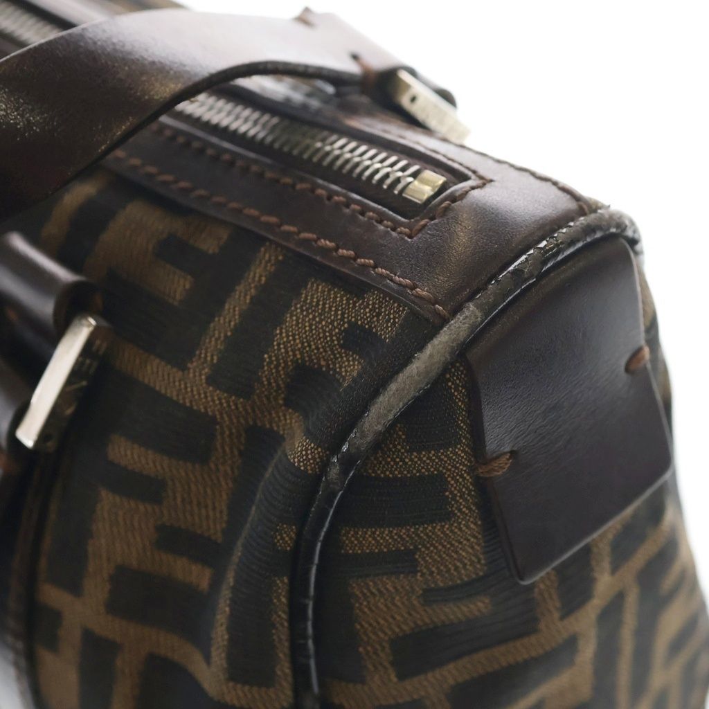 Fendi Zucca Mini Boston Bag Brown Leather Nylon Silver — view 7
