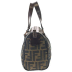 Fendi Zucca Mini Boston Bag Brown Leather Nylon Silver — view 3