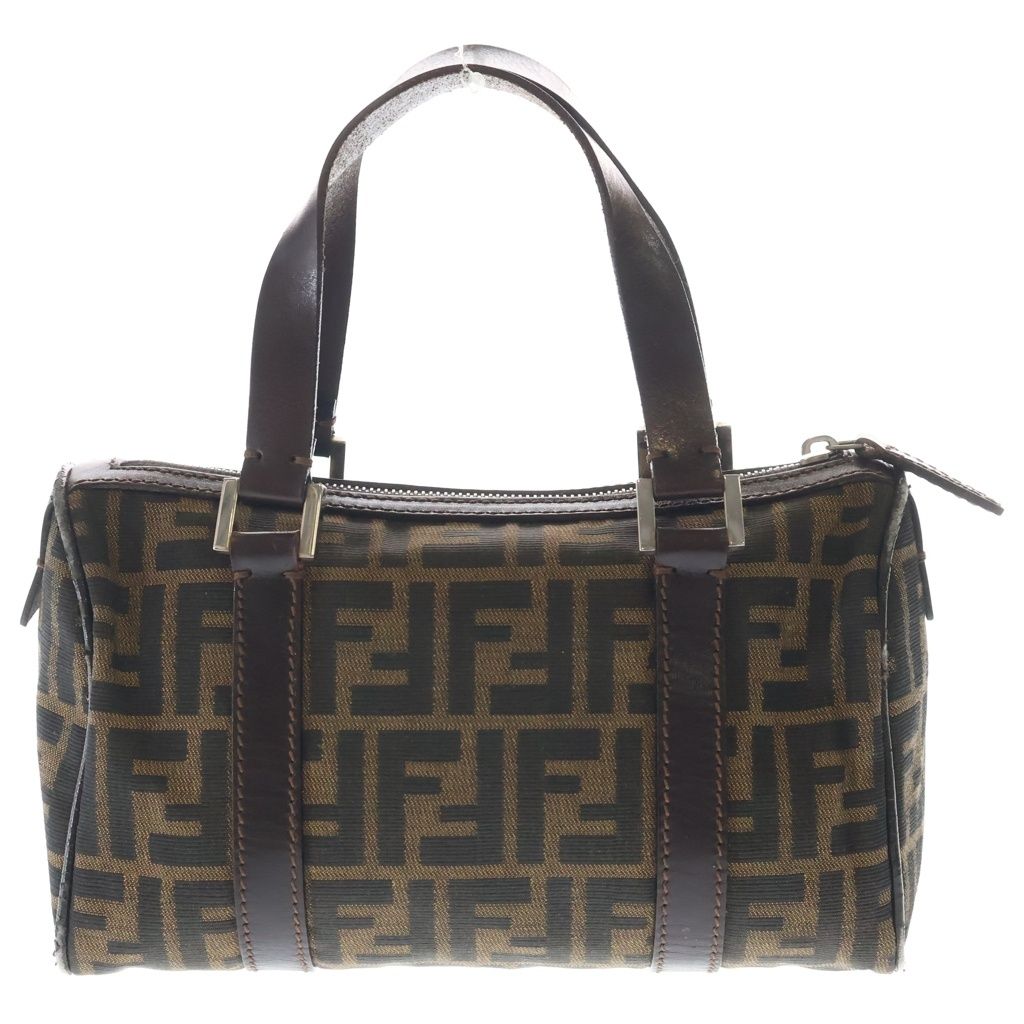Fendi Zucca Mini Boston Bag Brown Leather Nylon Silver — view 2