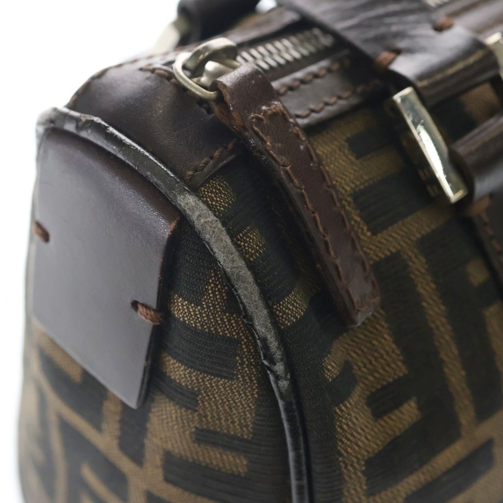 Fendi Zucca Mini Boston Bag Brown Leather Nylon Silver — view 6