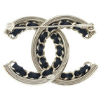 Chanel CC Logo Brooch Metal Leather Rhinestone Gold Plated Black — view 2
