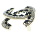 Chanel CC Logo Brooch Metal Leather Rhinestone Gold Plated Black — view 3