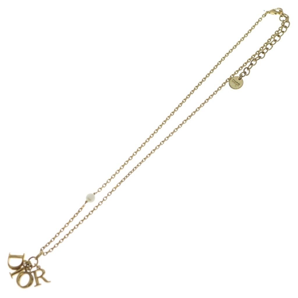 Dior Ebore Logo Faux Pearl Necklace Gold — view 2