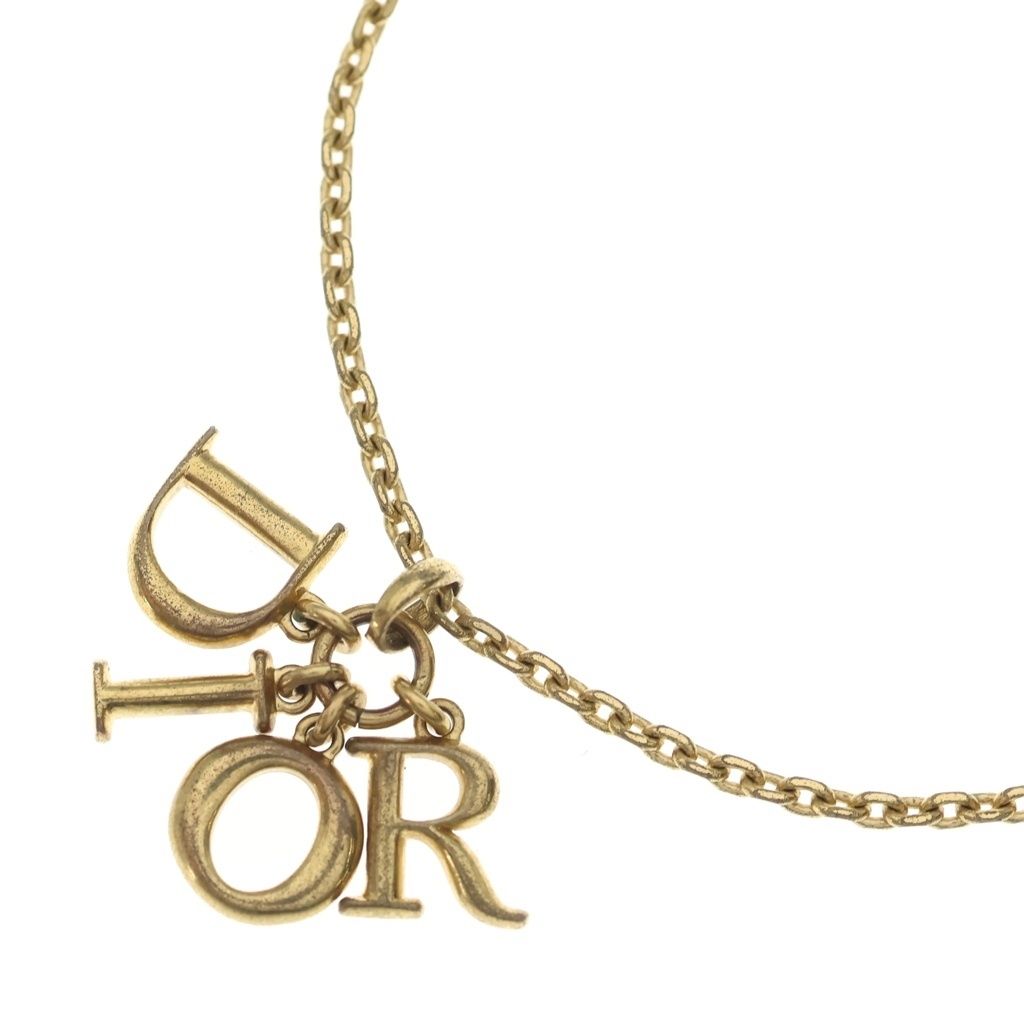 Dior Ebore Logo Faux Pearl Necklace Gold