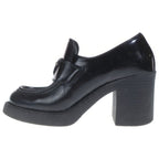 Prada Chocolate Heels Leather Loafers Shoes Black