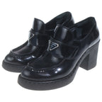 Prada Chocolate Heels Leather Loafers Shoes Black — view 2
