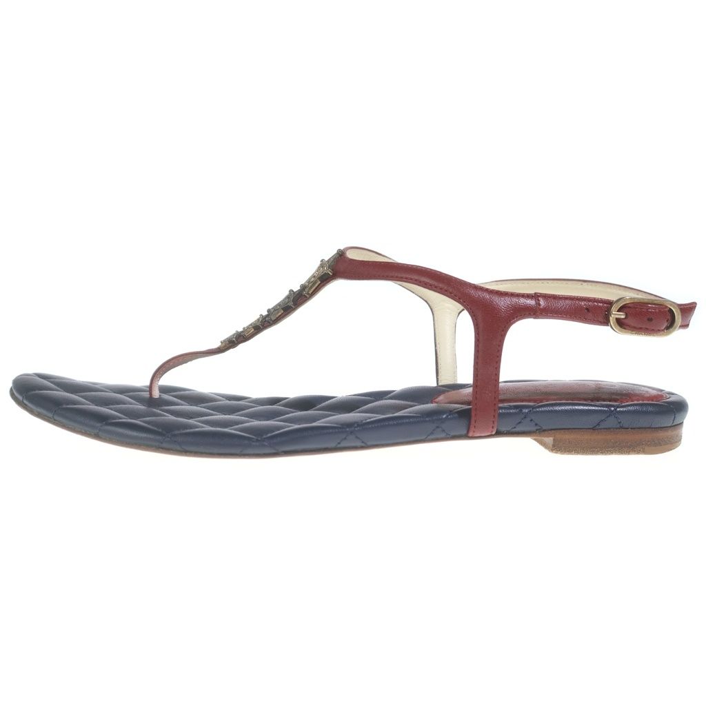 Chanel CC Logo Star Charm Leather Sandals Navy