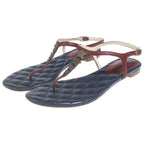 Chanel CC Logo Star Charm Leather Sandals Navy — view 2