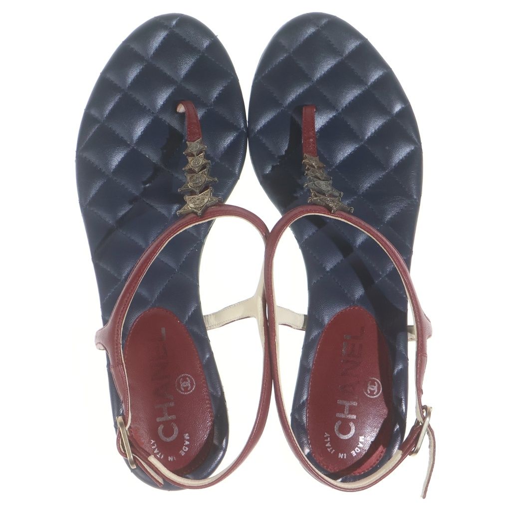 Chanel CC Logo Star Charm Leather Sandals Navy — view 4