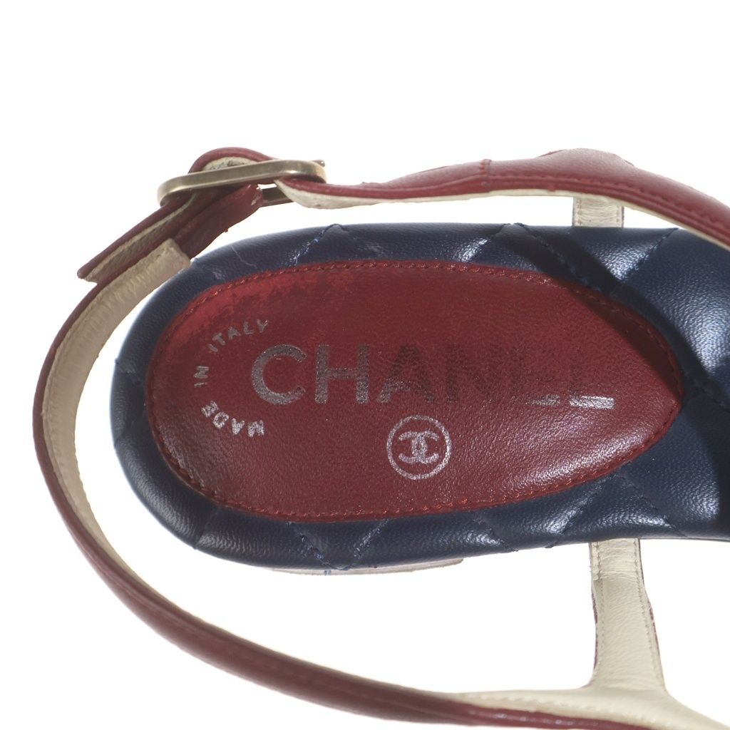 Chanel CC Logo Star Charm Leather Sandals Navy — view 6