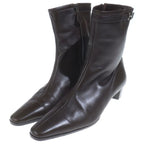 Hermes Logo Leather Side Zip Heels Short Boots Brown — view 2