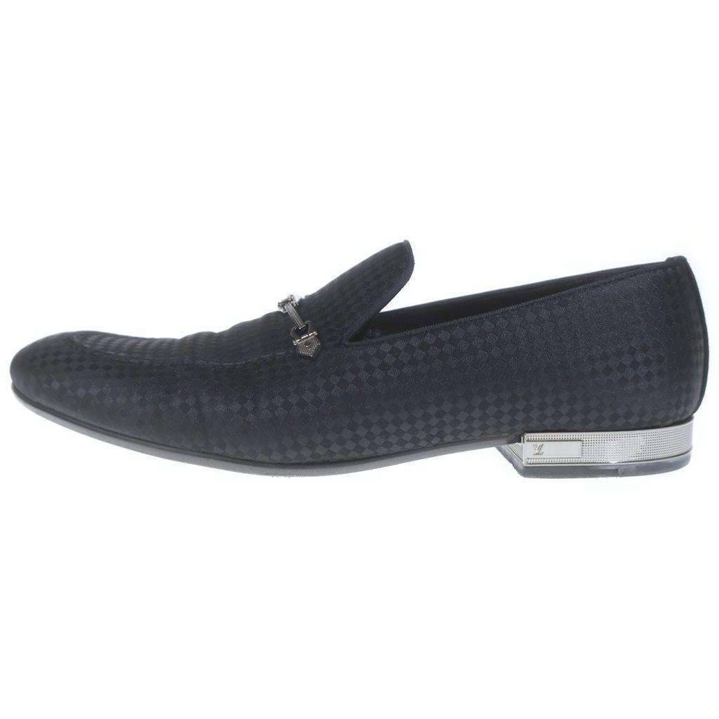 Louis Vuitton Black Satin Bank Slip on Loafers Punk on Damier Allover