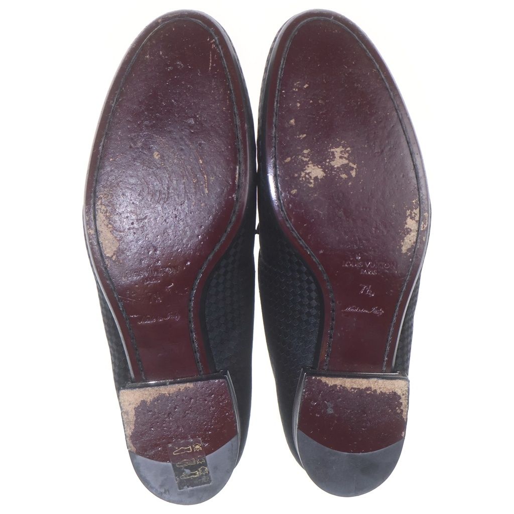 Louis Vuitton Black Satin Bank Slip on Loafers Punk on Damier Allover — view 5
