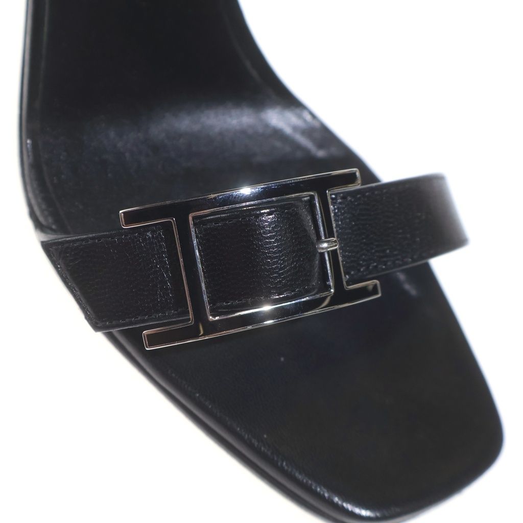 Hermes Judy 105 Leather Strap Sandals Shoes Silver Black — view 6