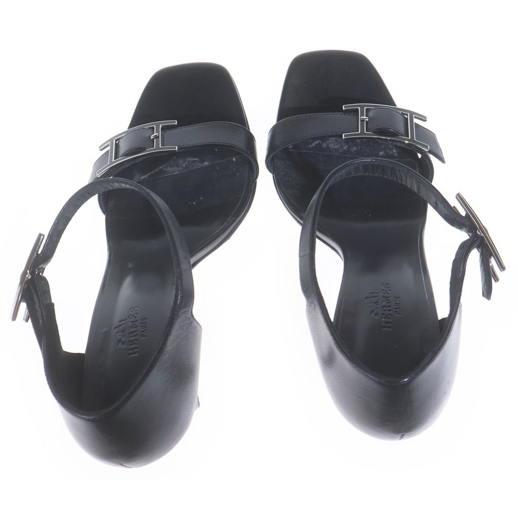 Hermes Judy 105 Leather Strap Sandals Shoes Silver Black — view 4
